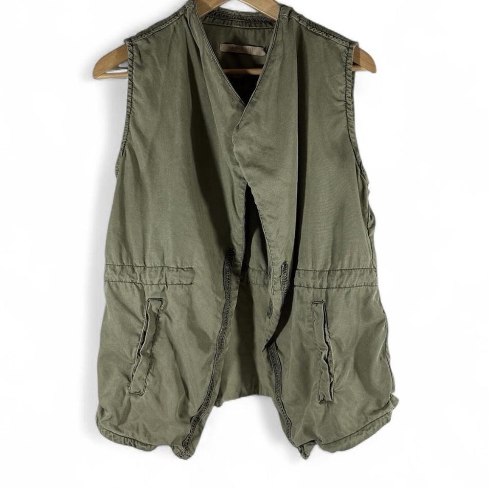 Max Jeans by Max Studio Drape Vest Olive Green Military Style Open Front Pockets